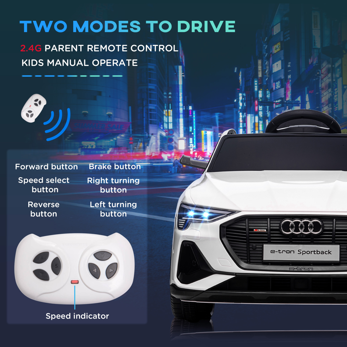 HOMCOM 12V Kids Electric Ride-On Car with Remote, Lights, Music, White