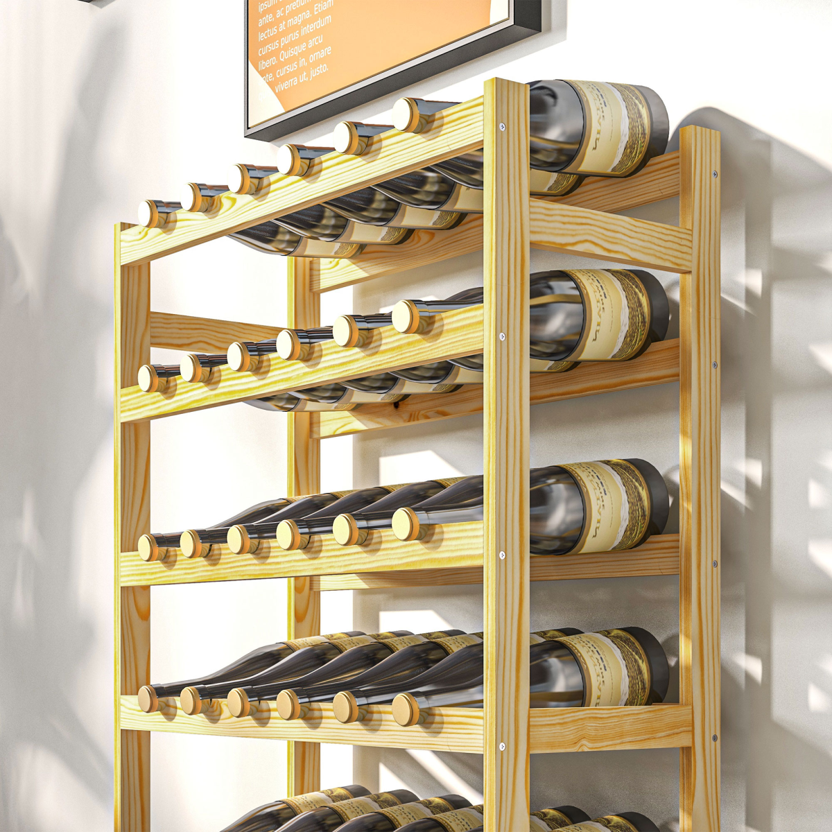 HOMCOM 42-Bottle Freestanding Pine Wood Wine Rack, Natural