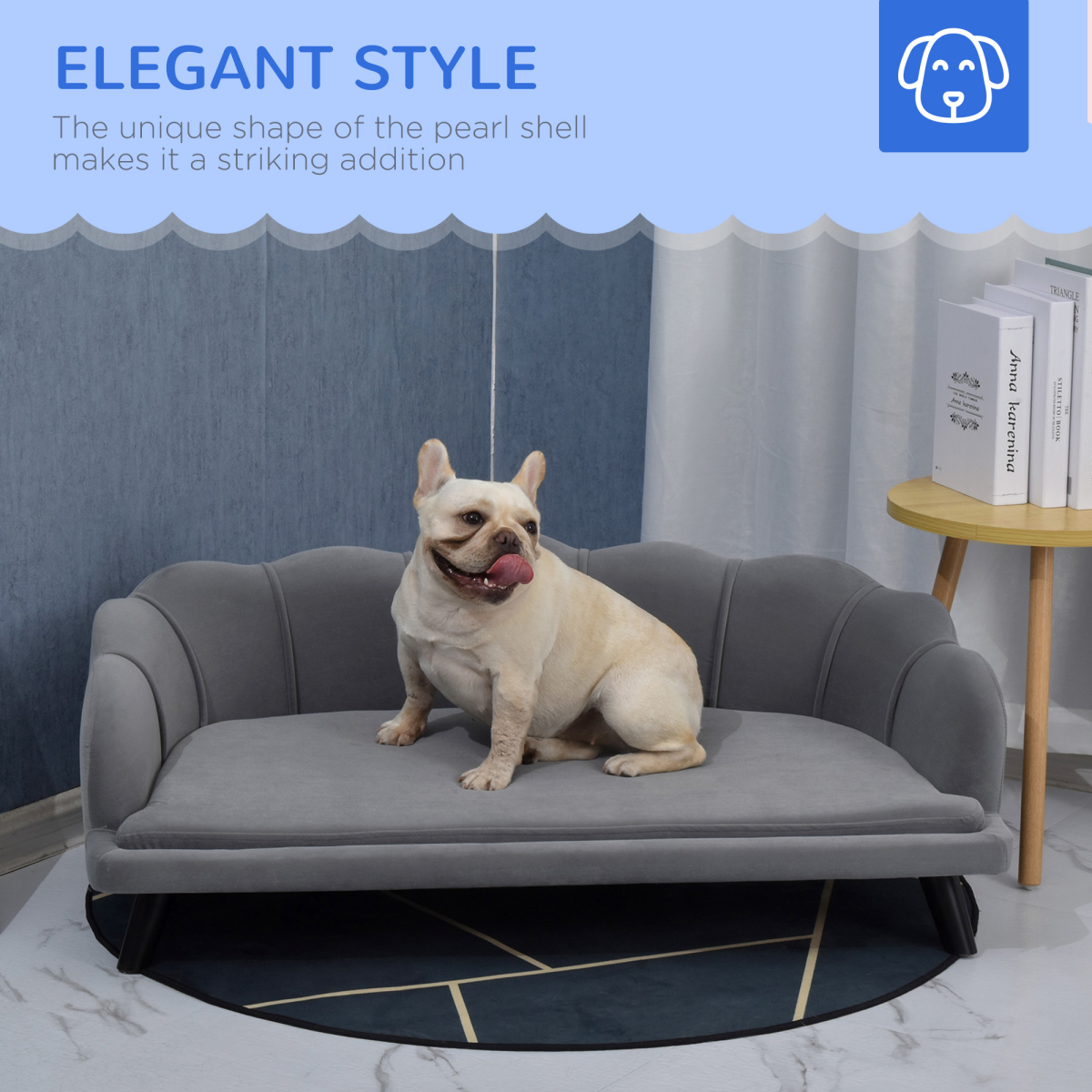 PawHut Grey Dog Sofa Bed with Cushion and Wooden Legs for Medium and Large Dogs