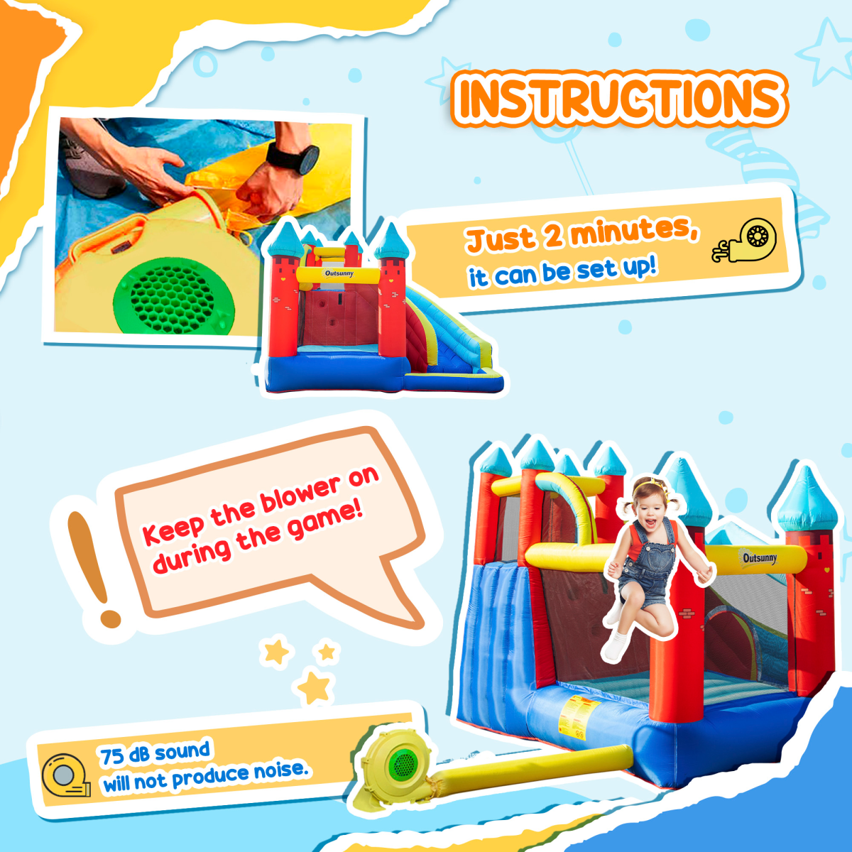 Inflatable Bouncy Castle with Slide, Pool, Trampoline, Wall & Blower