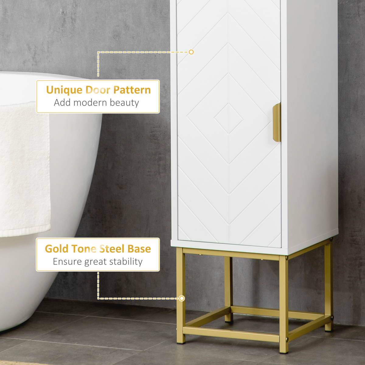kleankin Freestanding White Bathroom Cabinet, 2 Doors, Adjustable Shelf