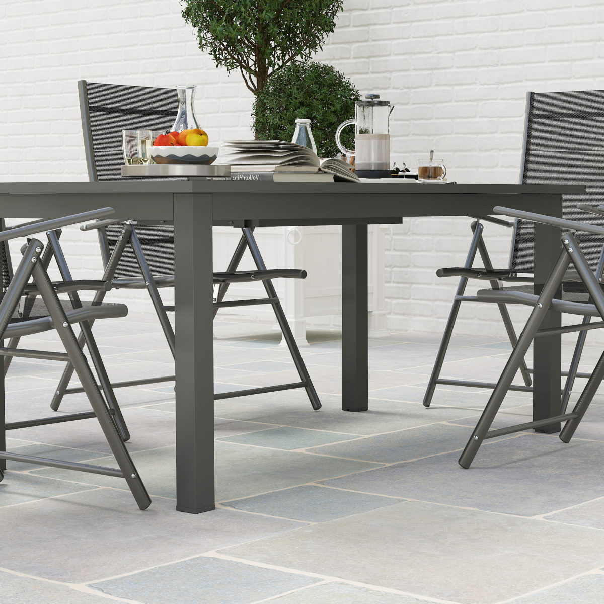 Outsunny Extendable Garden Table with Slatted Top, Grey