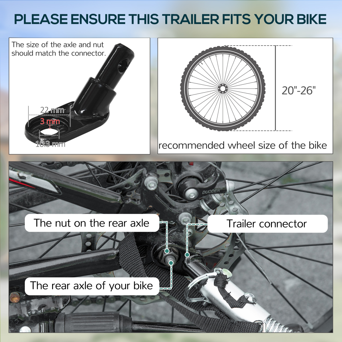 HOMCOM Folding Frame Bike Cargo Trailer with Hitch, 16-Inch Wheels, Steel Frame, 40kg Capacity, Black