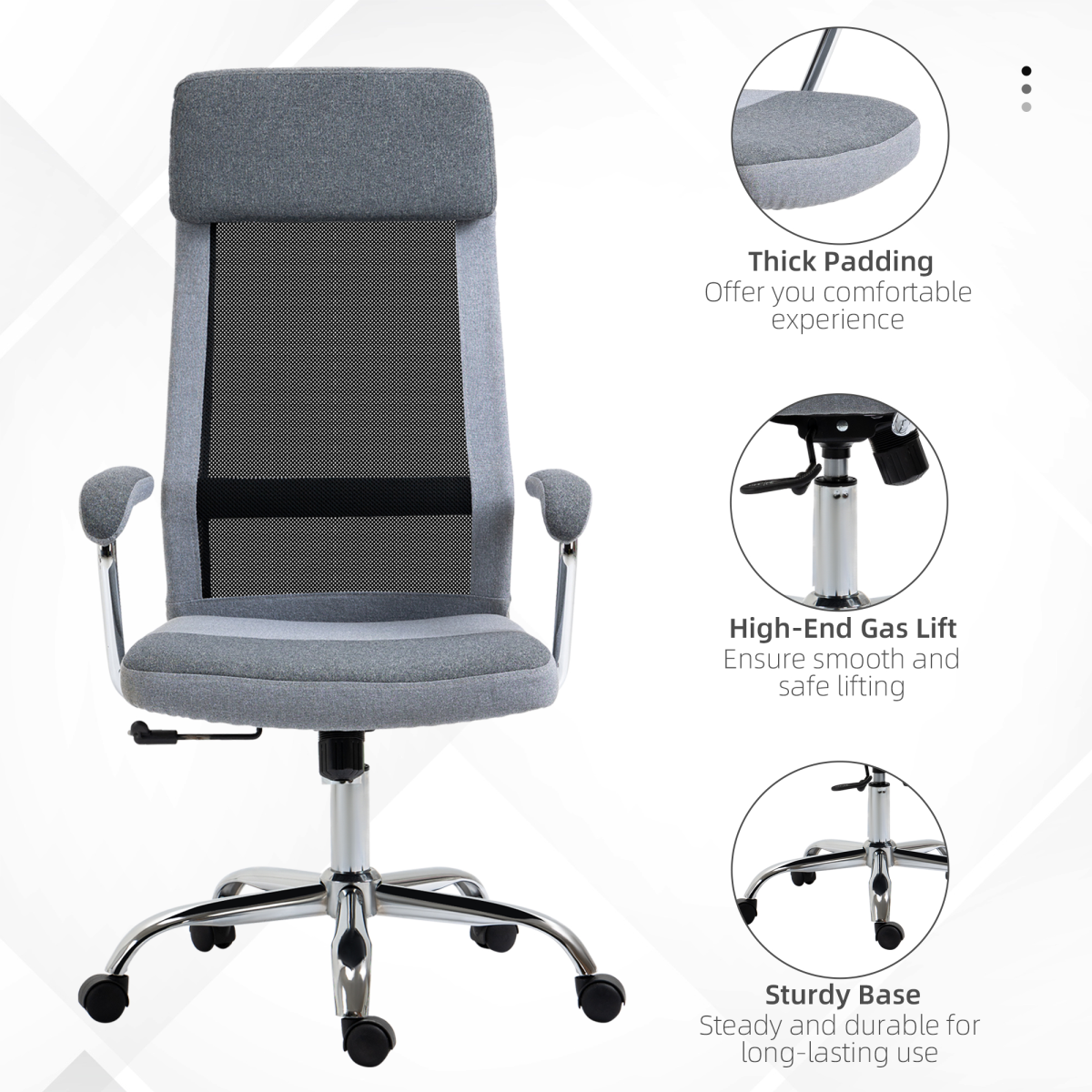 Vinsetto Office Chair Mesh High Back Swivel Task Desk Chair with Armrests, Grey