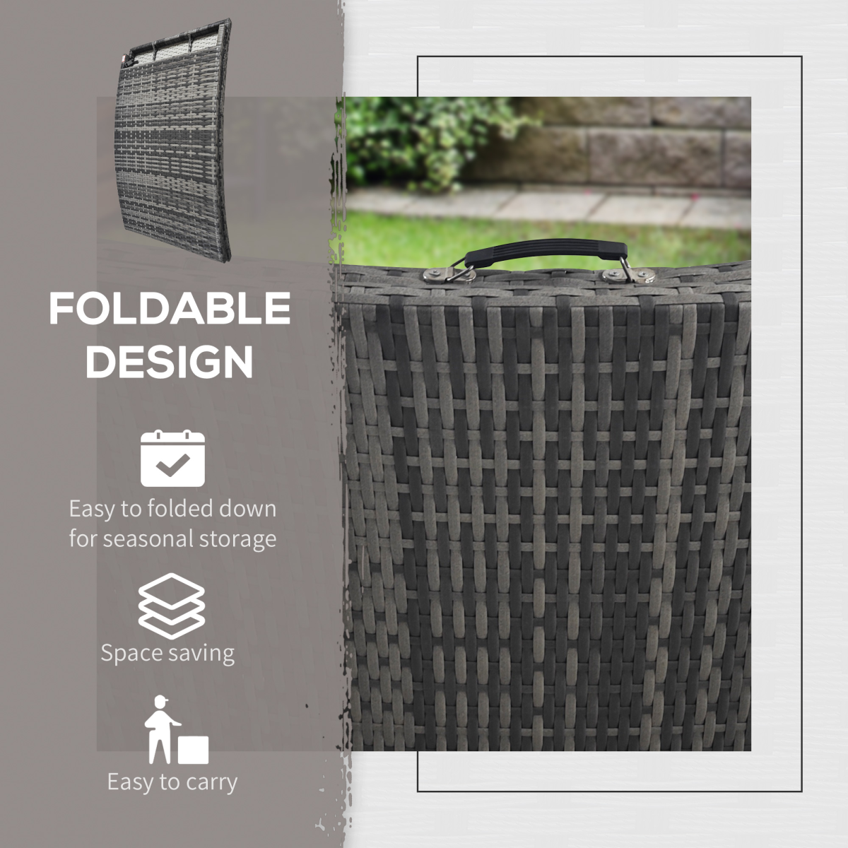 Outsunny Grey Folding Rattan Sun Lounger with Cushion & Pillow