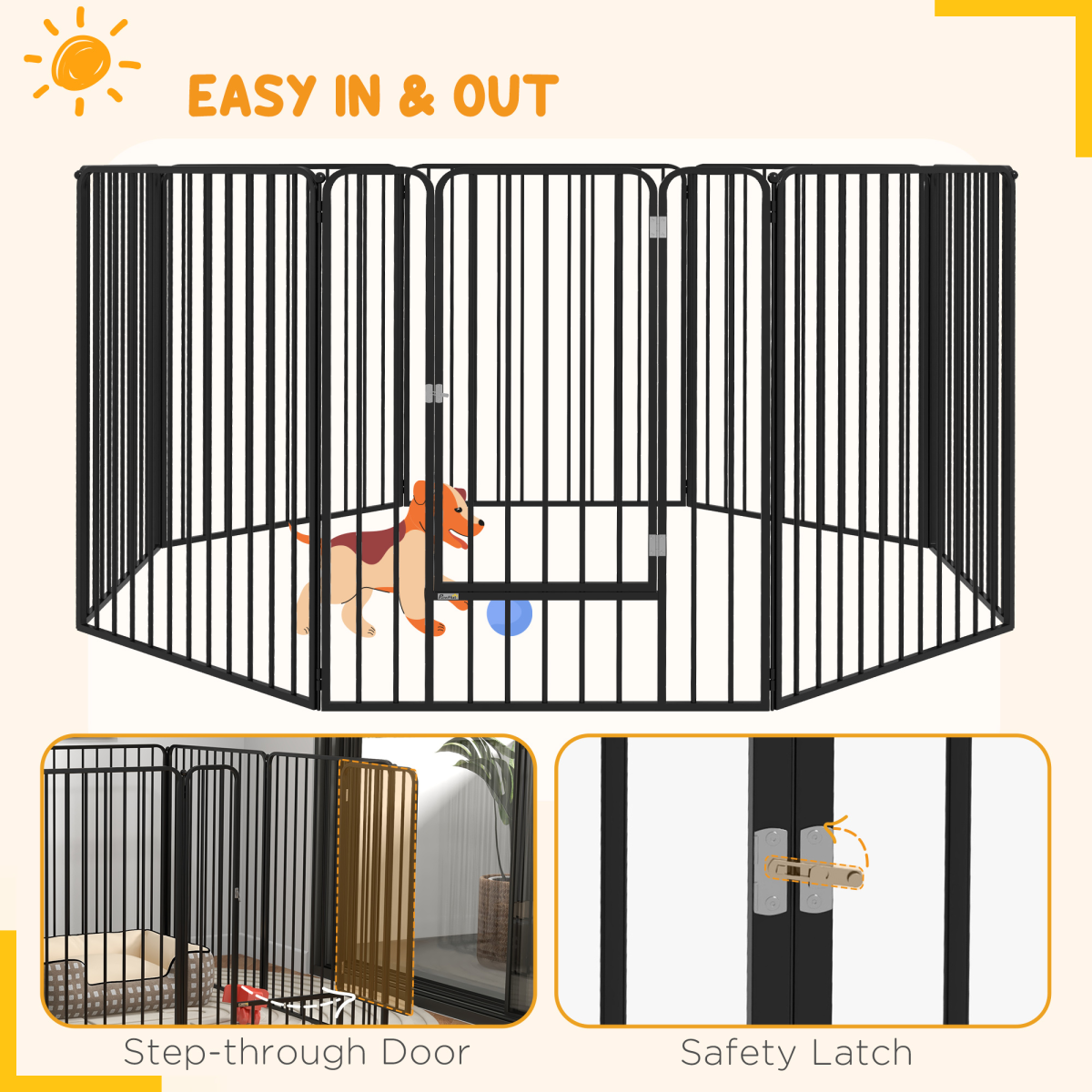 PawHut 100cm 8-Panel Steel Dog Playpen with Door, Indoor and Outdoor, Black