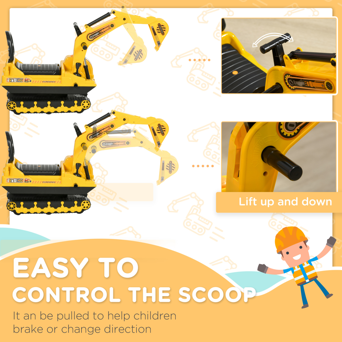 Ride On Excavator Toy Tractors Digger Movable Walker Construction Truck HOMCOM
