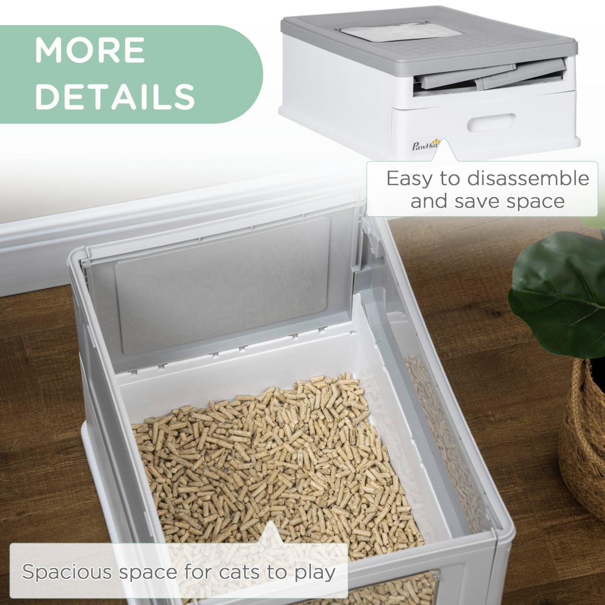 Hooded Cat Litter Box with Scoop and Tray, Portable Pet Toilet, Grey