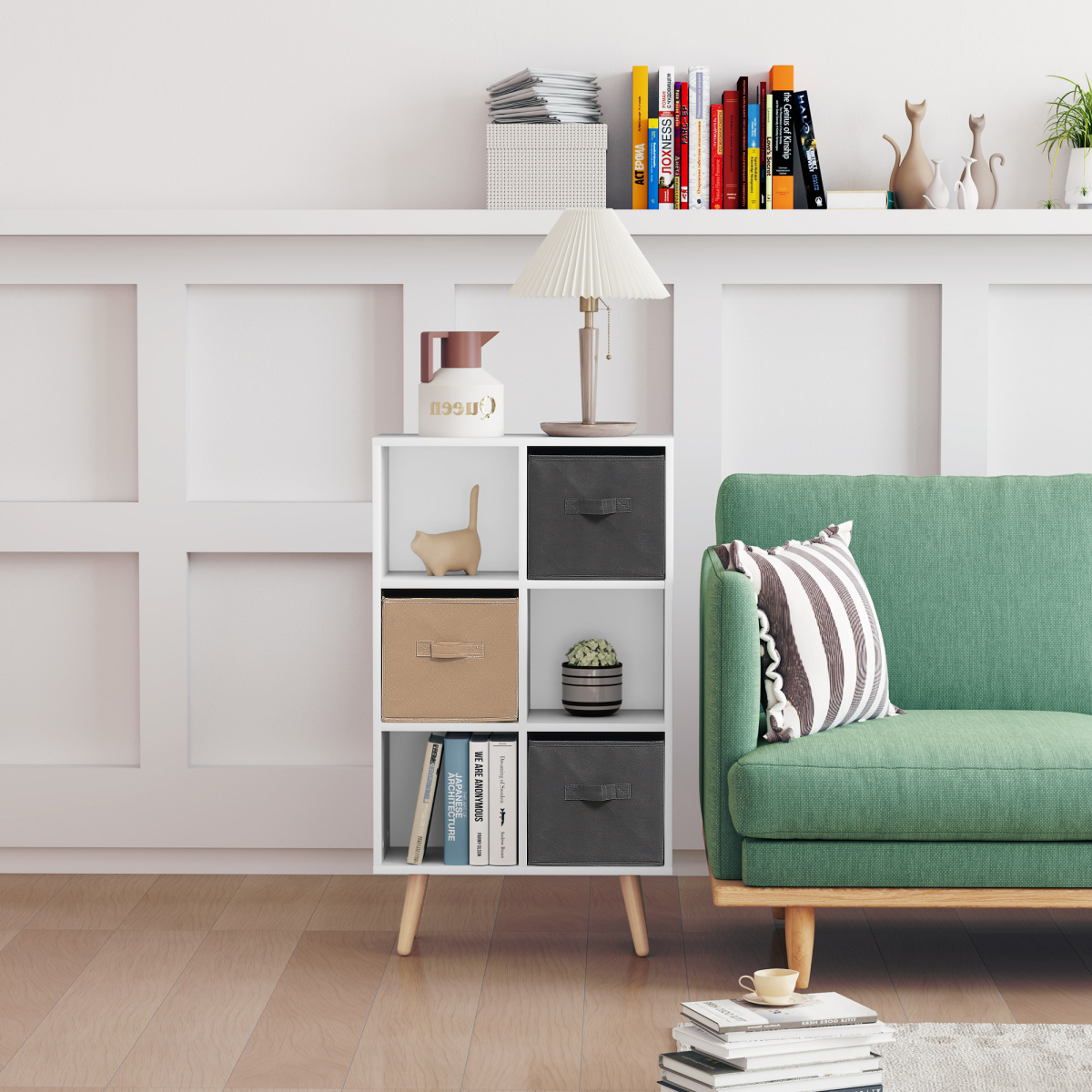 HOMCOM White Freestanding 6 Cube Storage Unit with 3 Cloth Drawers