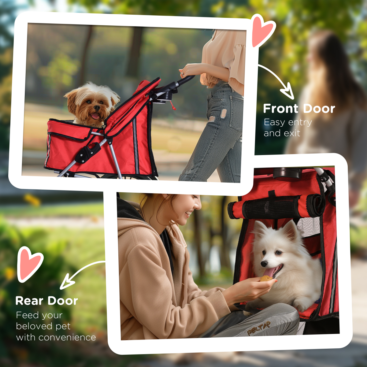 PawHut Foldable 4-Wheel Pet Stroller Carrier for Small Dogs and Cats, Steel Frame, Oxford Cloth, Basket, Cup Holder, Brake