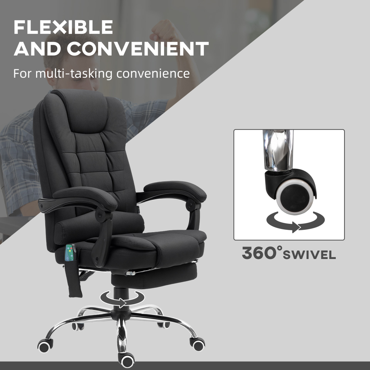 Vinsetto 6-Point Heated Massage Ergonomic Office Chair, Black