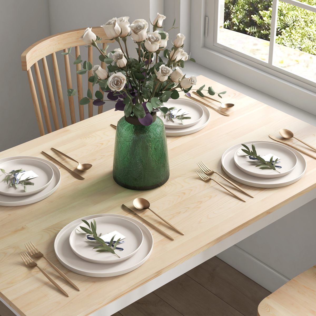 HOMCOM Farmhouse 4-Seater Pine Wood Dining Table for Kitchen