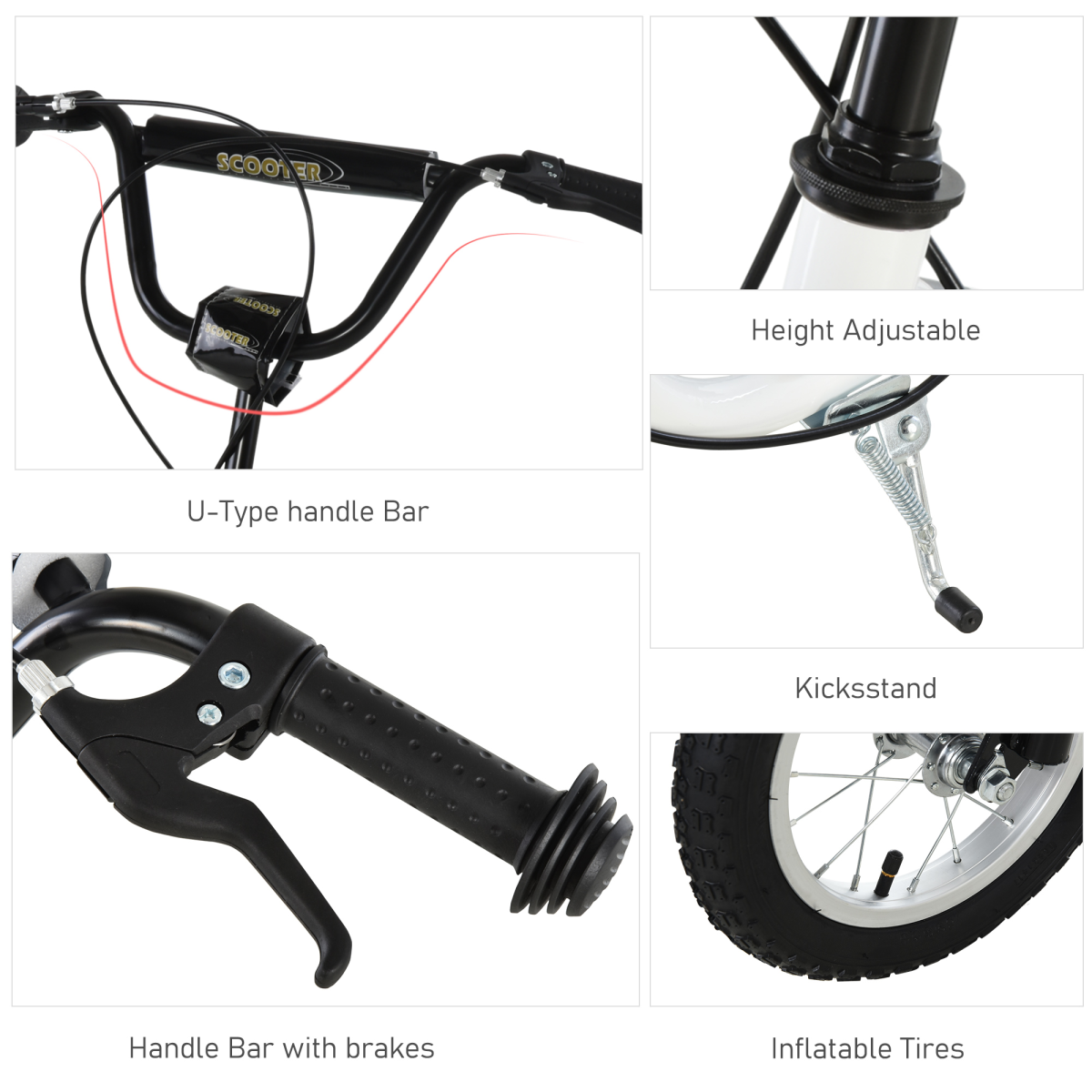HOMCOM Dual-Brake Kick Scooter with 12-Inch Inflatable Wheels, Adjustable Height