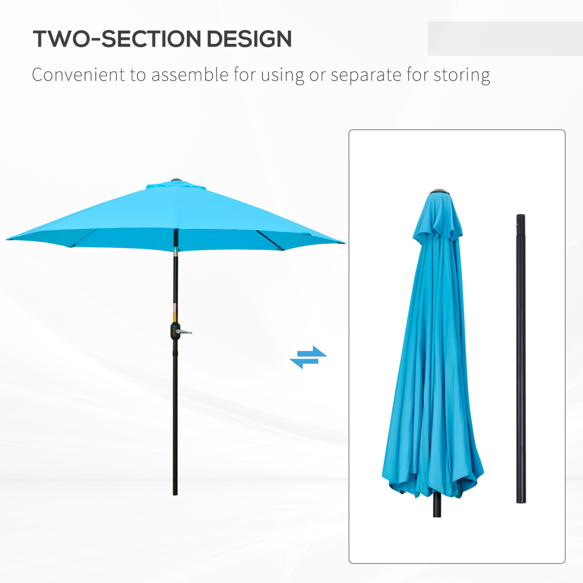 Outsunny 2.63m Tilting Patio Umbrella with Crank, Blue