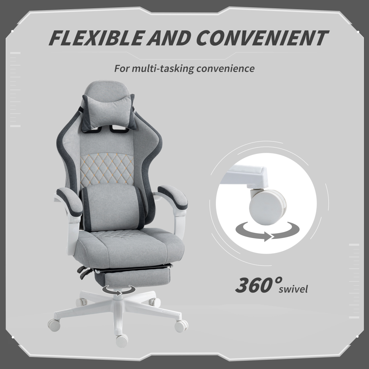 HOMCOM Grey Velvet Recliner Computer Chair with Adjustable Height