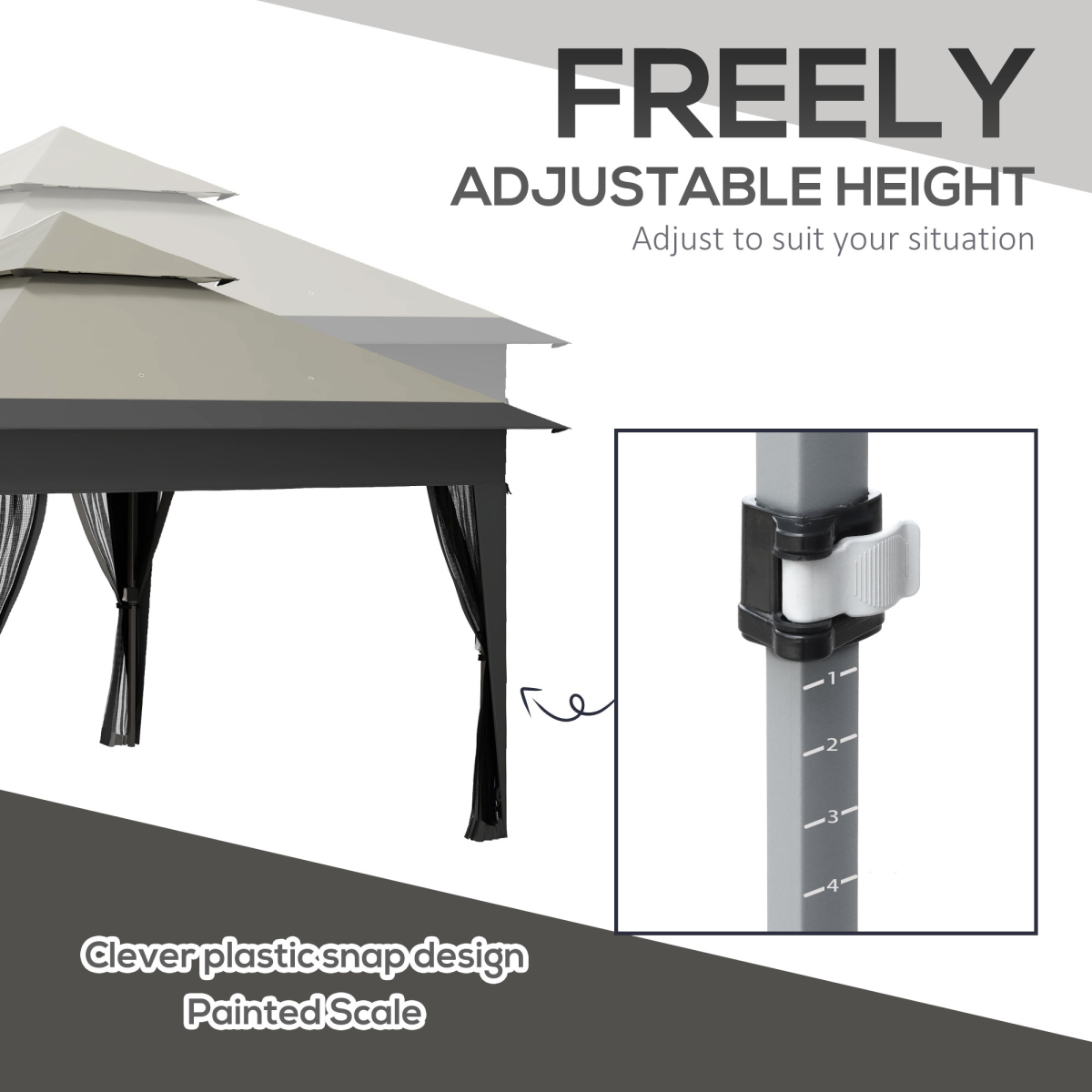 Outsunny 3 x 3 m Pop Up Gazebo with Mosquito Netting, Double Roof and Mesh Curtains, Grey
