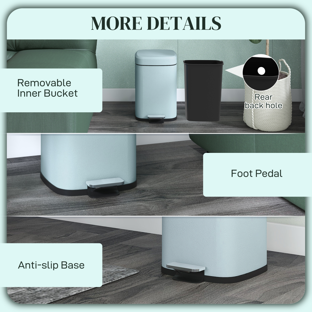 PawHut 12L Metal Pedal Bin with Soft-Close Lid, Light Green