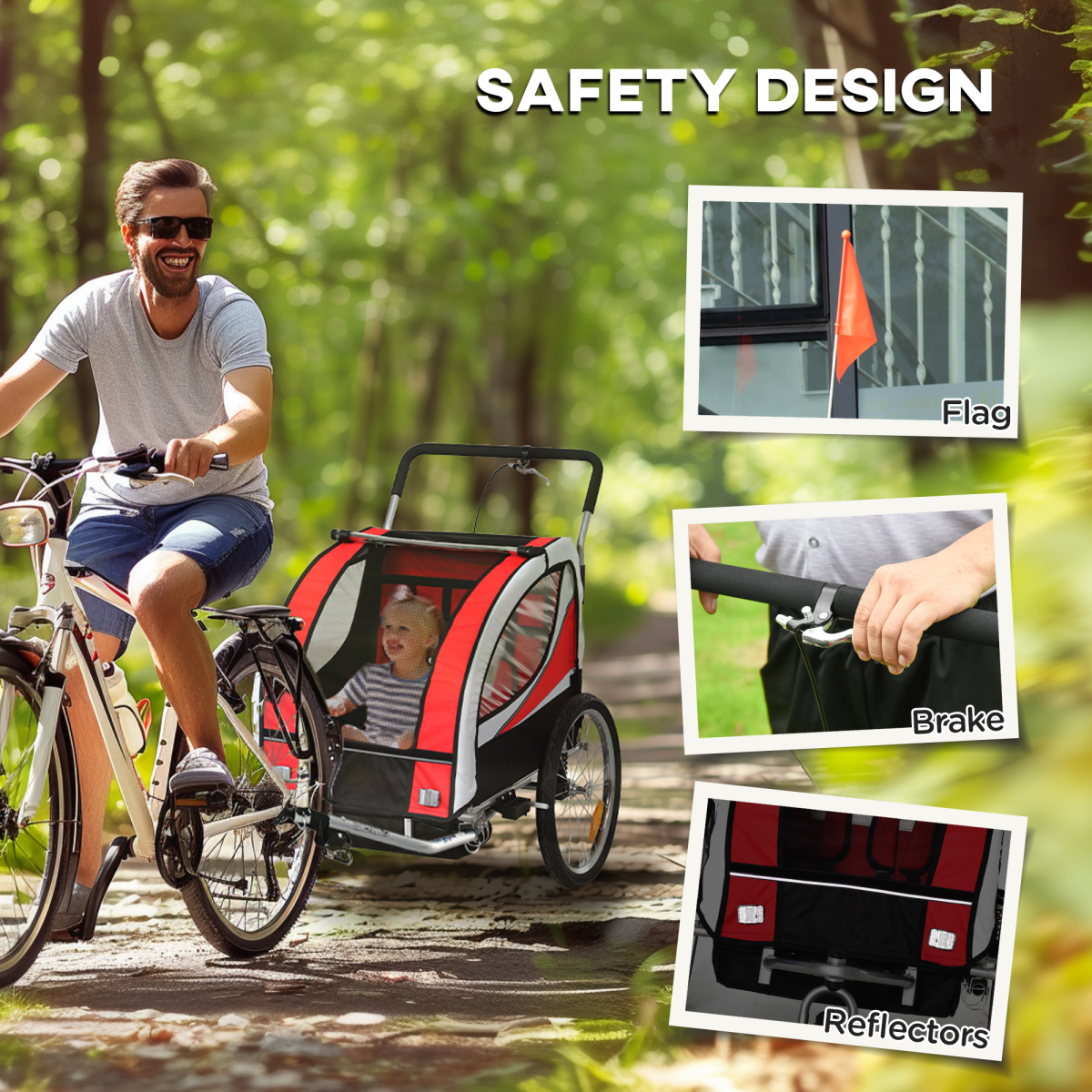 HOMCOM 2-Seat Kids Bike Trailer with Safety Harness, Red