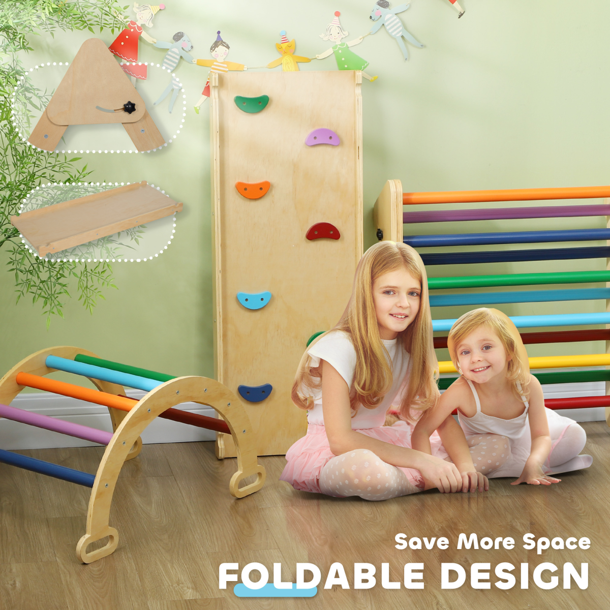AIYAPLAY 5-in-1 Toddler Climbing Frame with Slide & Arch, 18-48 Months