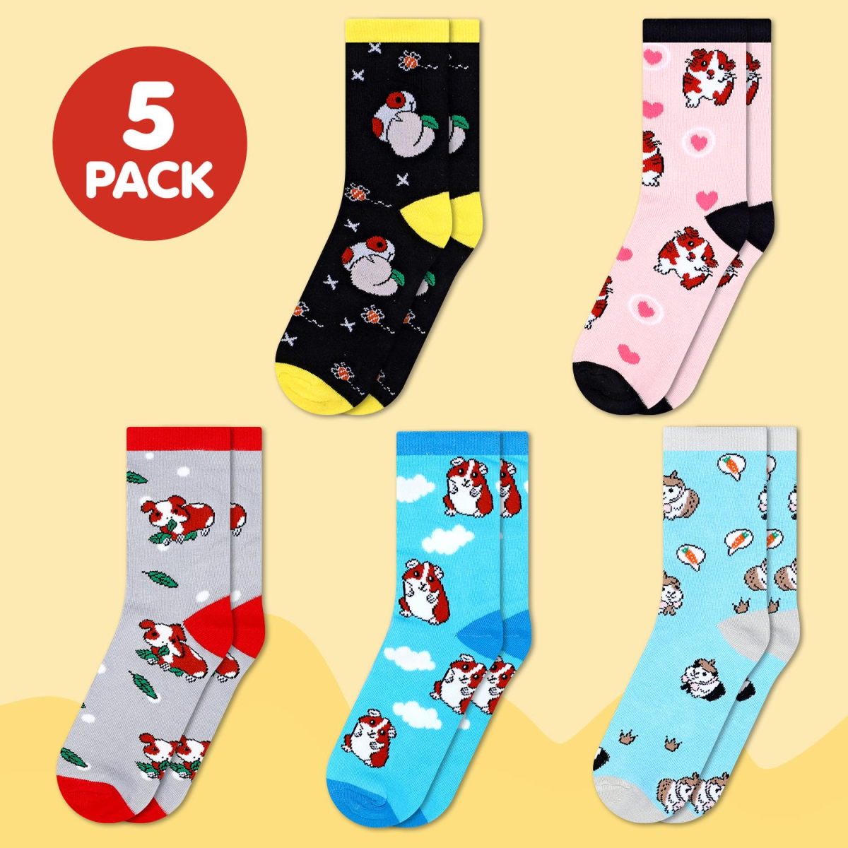 Vinsani Guinea Pig Socks 5 Pack, Women’s One Size UK 4-7 EU 37-40