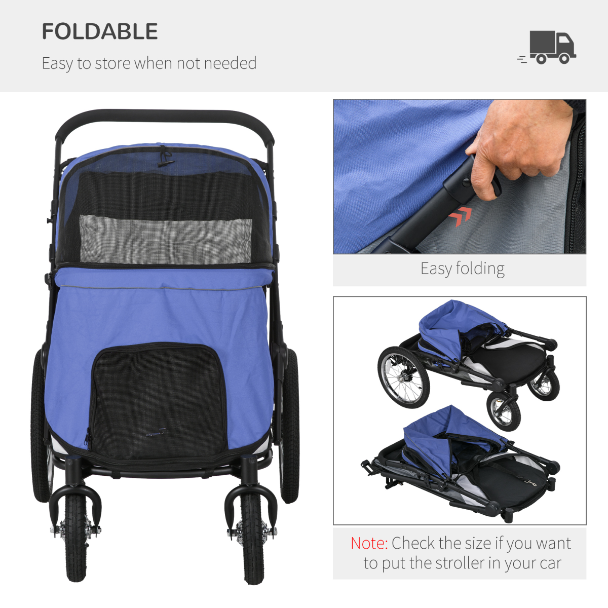 PawHut Foldable Large Dog Stroller with Cushion, Blue