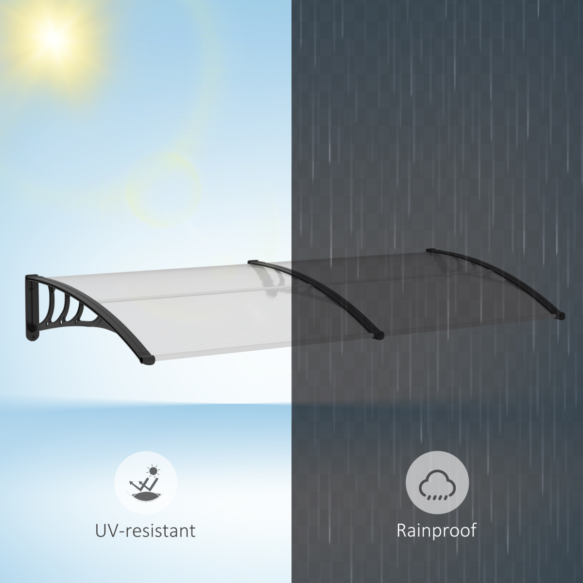 Outsunny Clear Polycarbonate Curved Awning for Windows, Doorways and Balconies, White, 80 x 195 x 23 cm