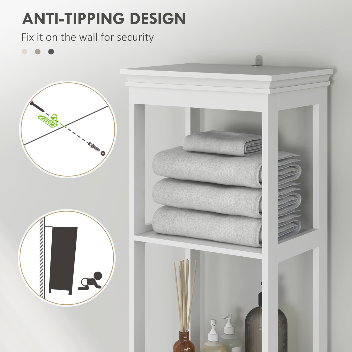 HOMCOM Slim White Bathroom Storage Cabinet with Shelves & Drawer