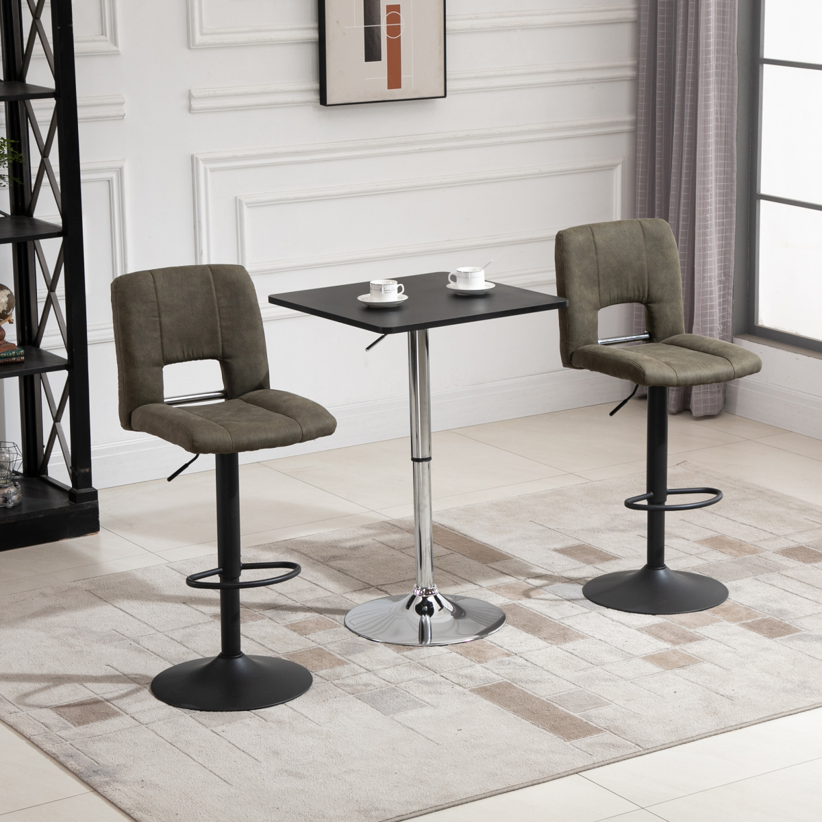 HOMCOM Modern Adjustable Counter Bar Table, Height Adjustable 69-93cm, Rotating MDF Top, Black and Silver Frame