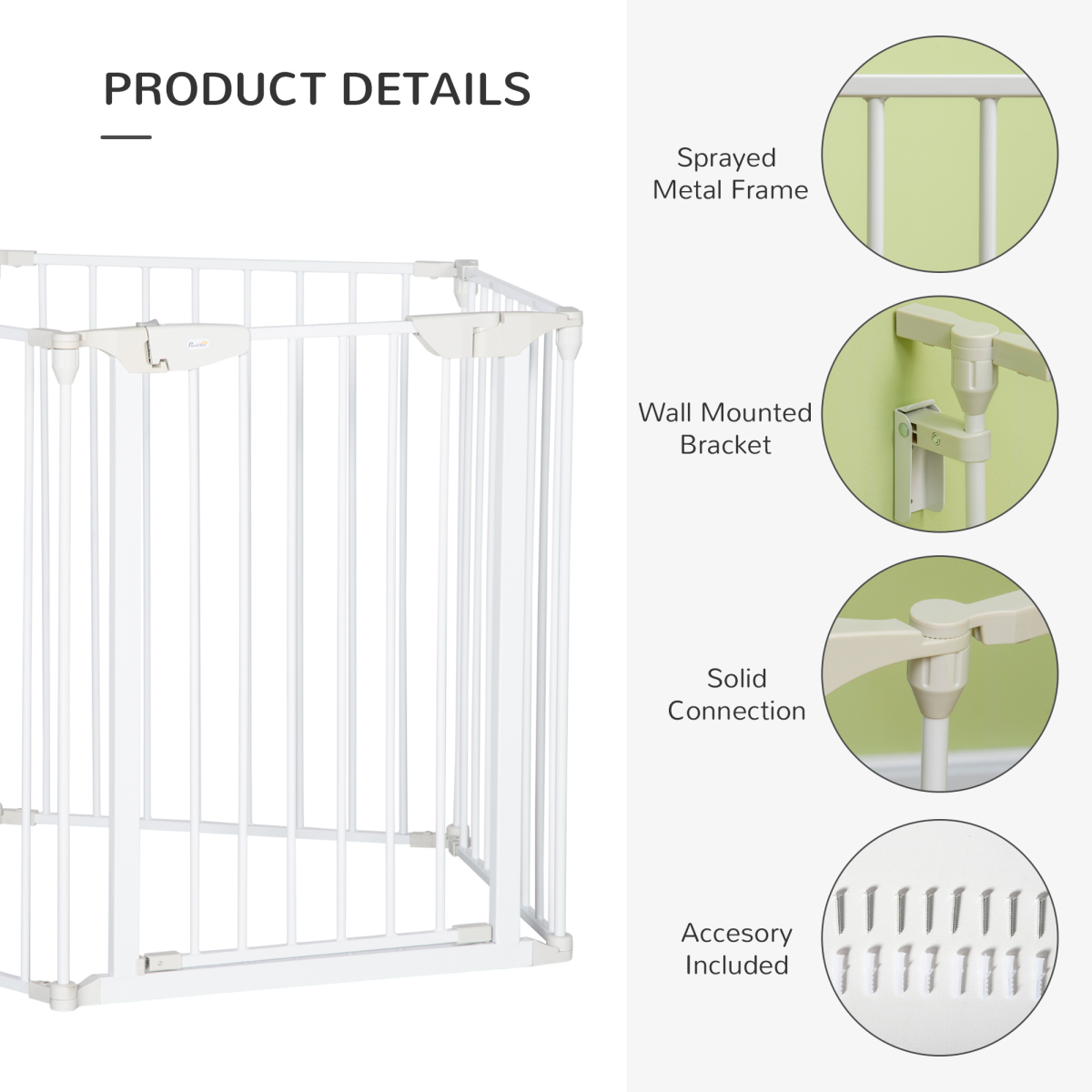 PawHut 5-Panel Indoor Pet Gate and Dog Playpen with Walk-Through Door, Freestanding or Wall-Mounted, Foldable Metal Frame, White