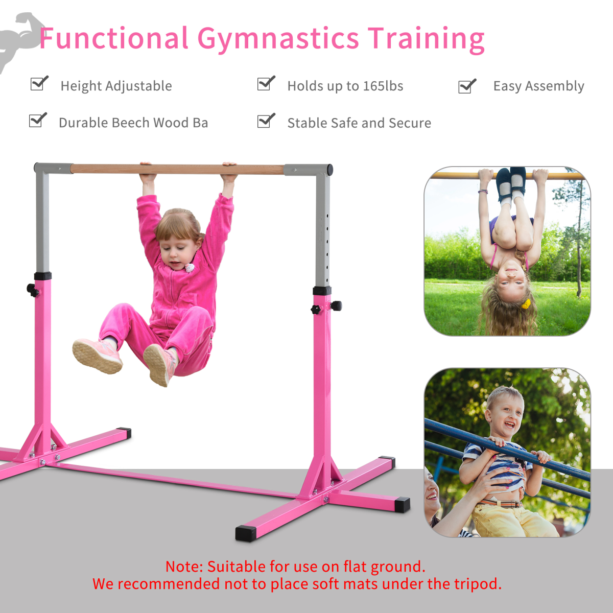 HOMCOM Adjustable Kids Gymnastics Horizontal Bar, 92-150cm Home Gym