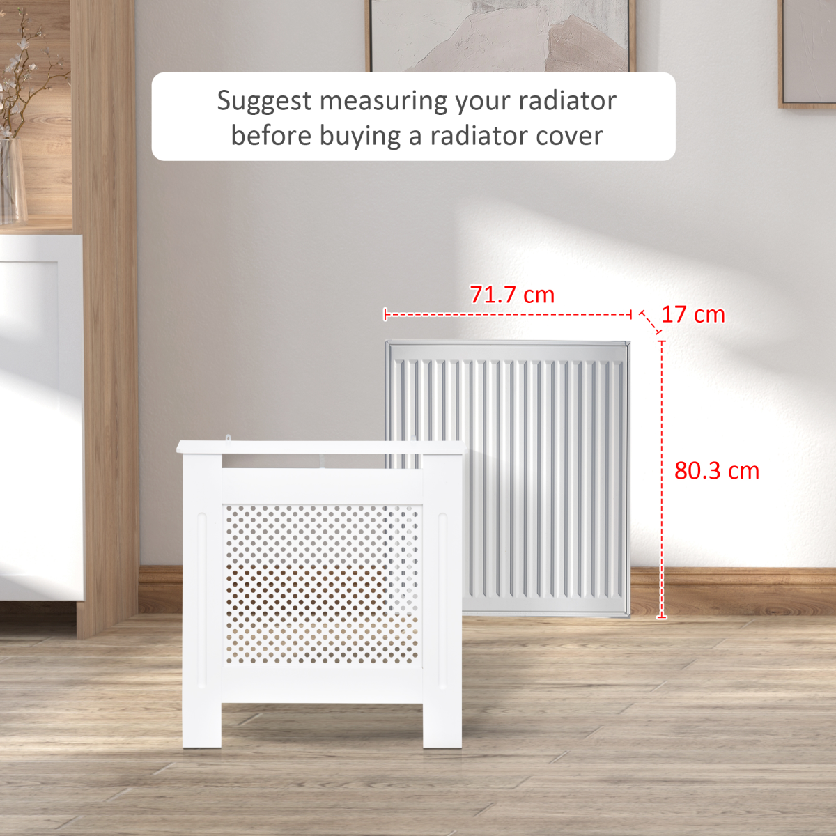 HOMCOM 78Lx19Wx82Hcm White MDF Radiator Cover with Decorative Grill Style and Storage Top, Wall-Mounted Heating Cabinet, Assembly Required