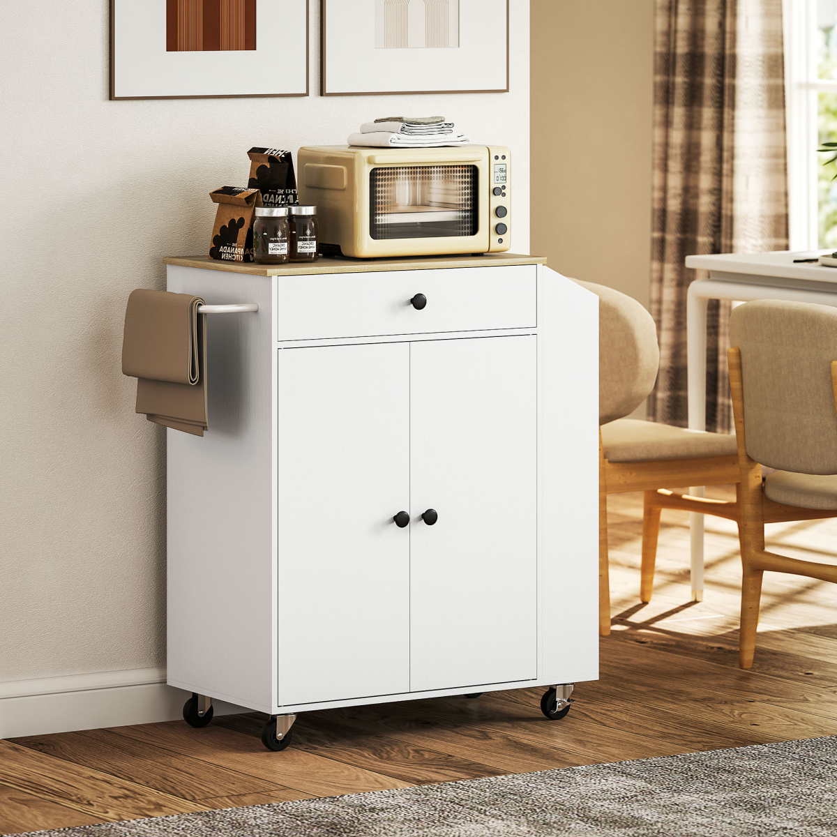 HOMCOM Kitchen Island Cart with Spice Rack, Towel Bar, Drawer