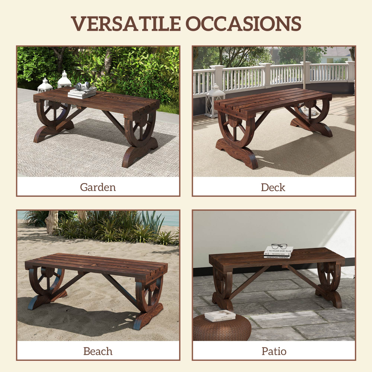 Outsunny Rustic Wooden Wagon Wheel 2-Person Wooden Bench, Brown Outdoor Loveseat Chair