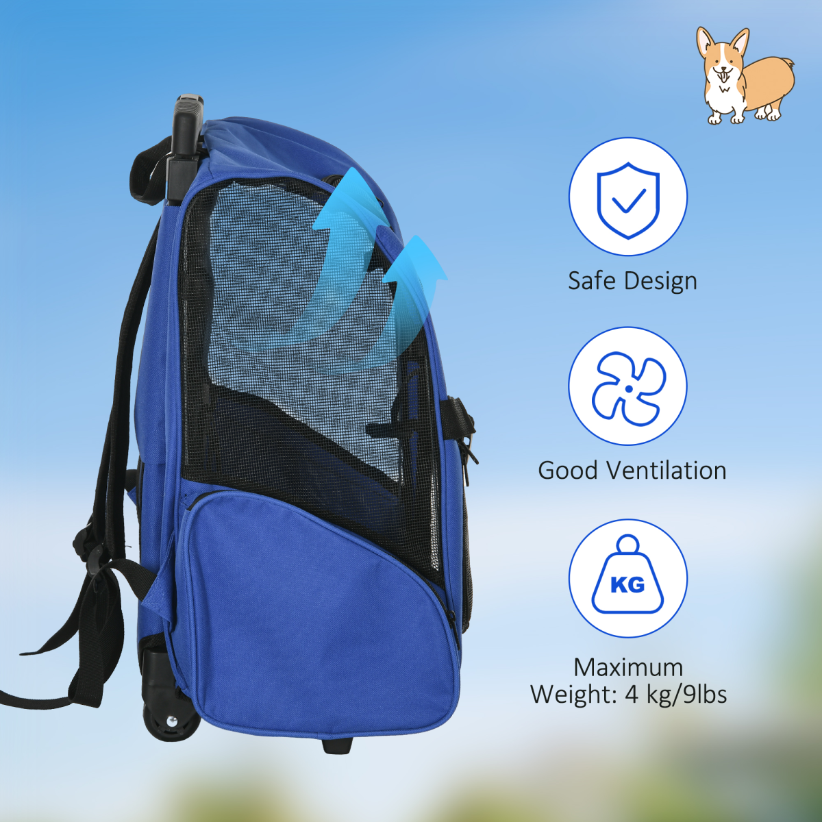 PawHut 2-in-1 Pet Travel Backpack Trolley Carrier with Detachable Wheels and Adjustable Pull Rod