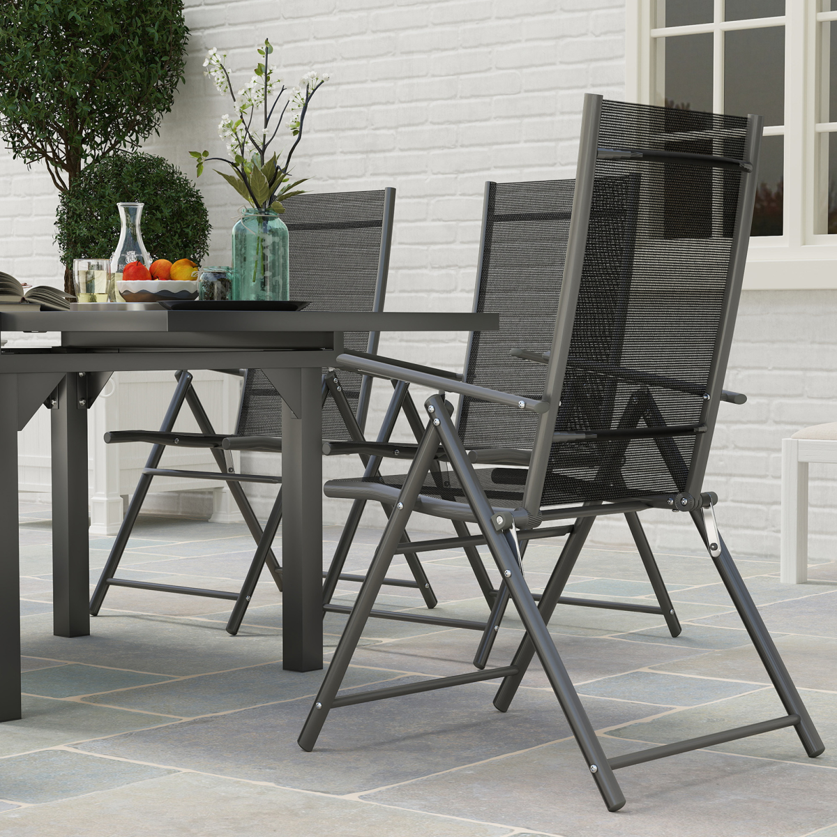 Outsunny 7-Piece Expandable Dining Set with Foldable Chairs, Grey, for 4-6 People