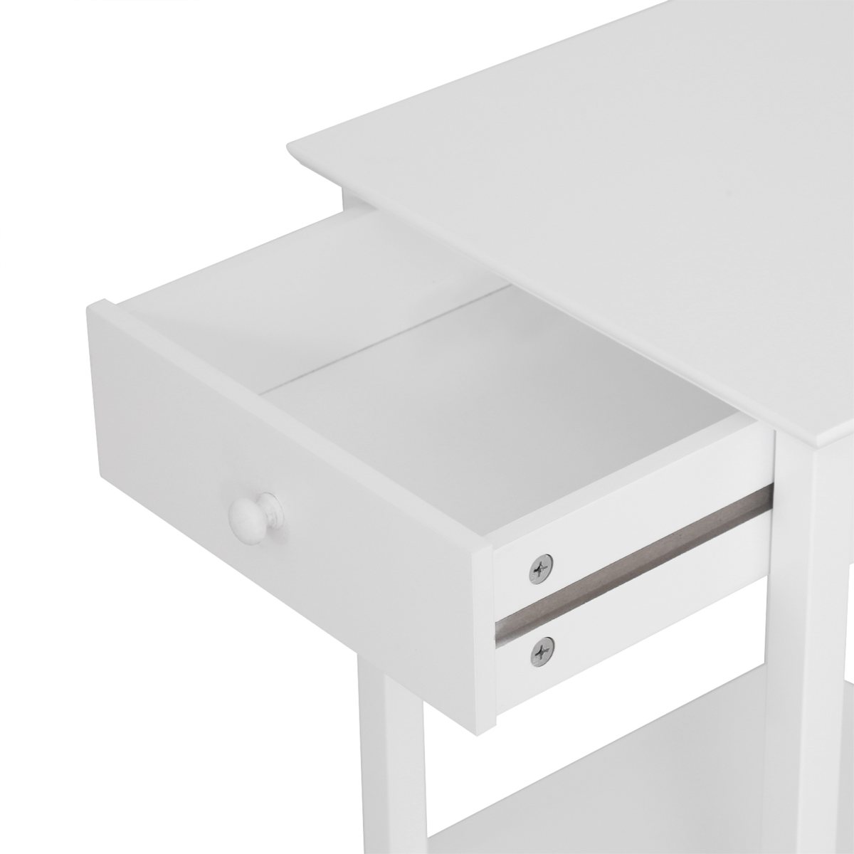 White Wooden Bedside Table with Drawer and Shelf Storage