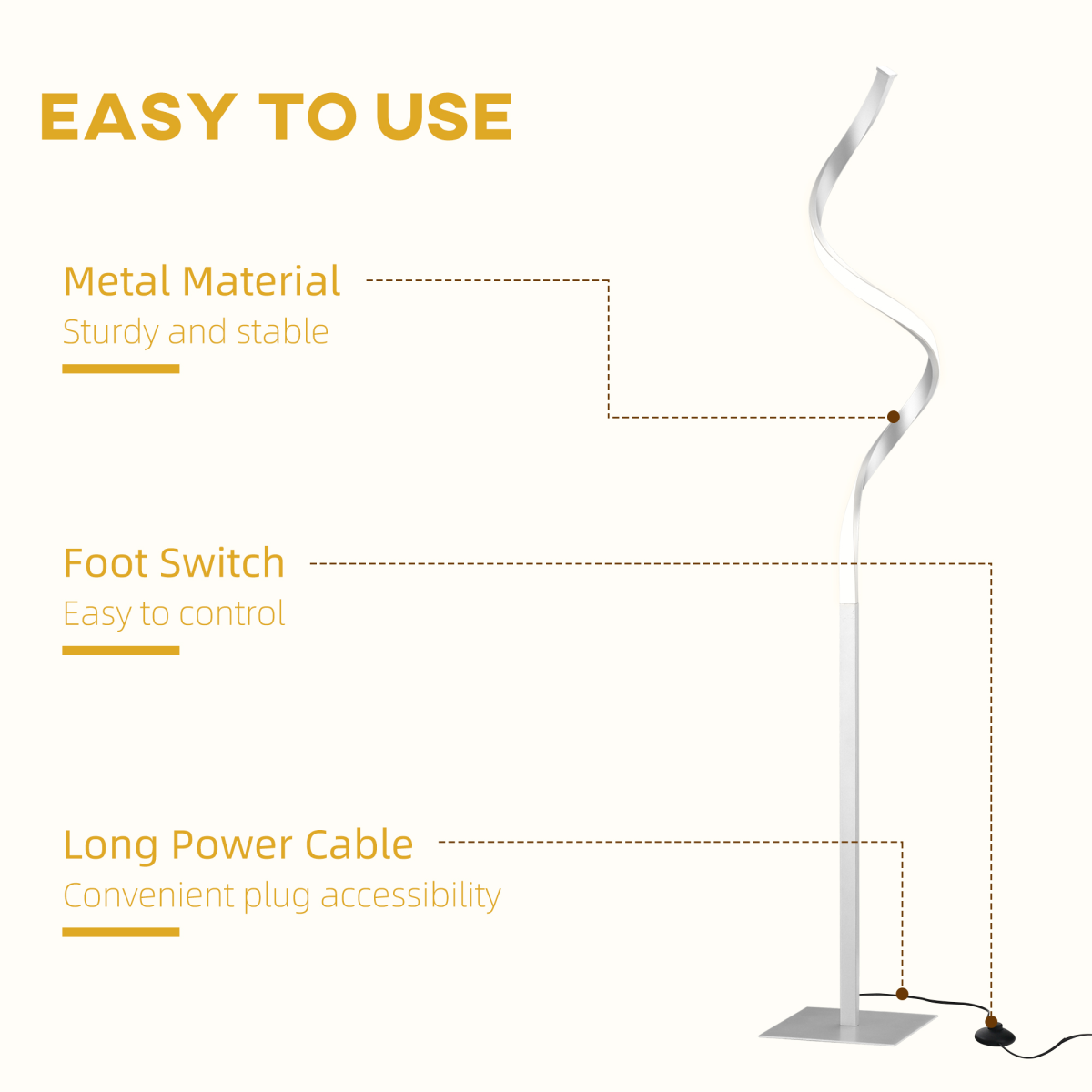 Spiral Floor Lamp, 3 Colour Temperature LED Standing Lamp, Silver