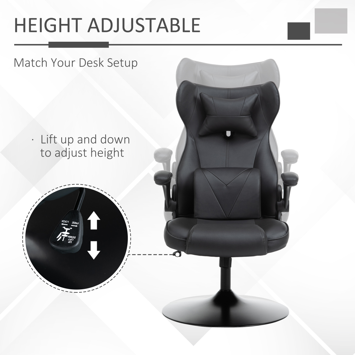 Vinsetto Gaming Chair Home Office Chair w/ Swivel Pedestal Base Lumbar Support