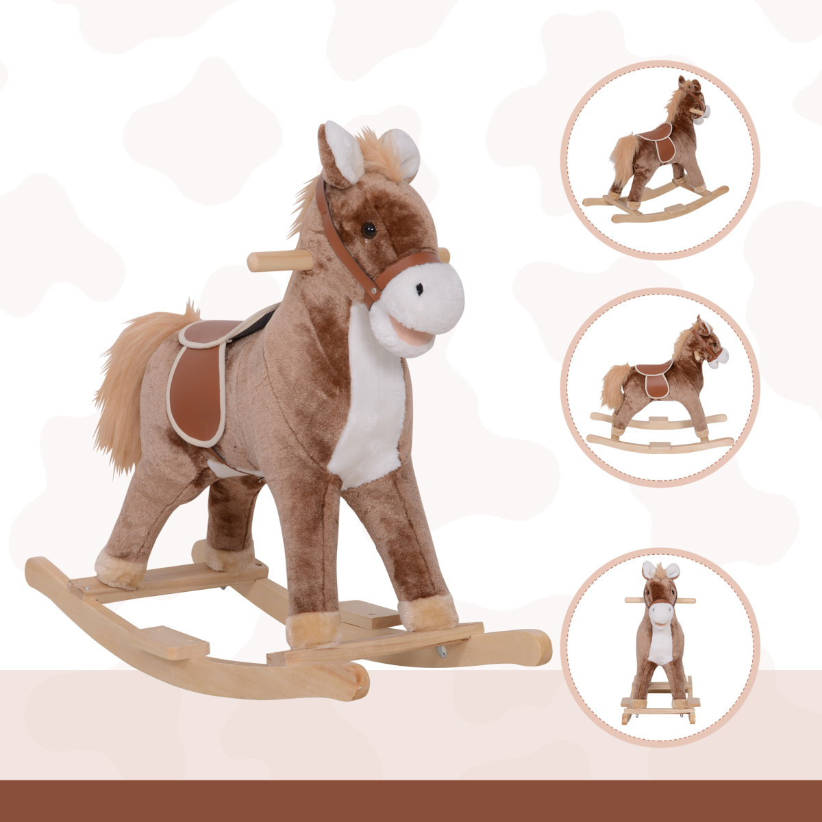 HOMCOM Kids Wooden Plush Rocking Horse Ride-On Toy, Age 3+