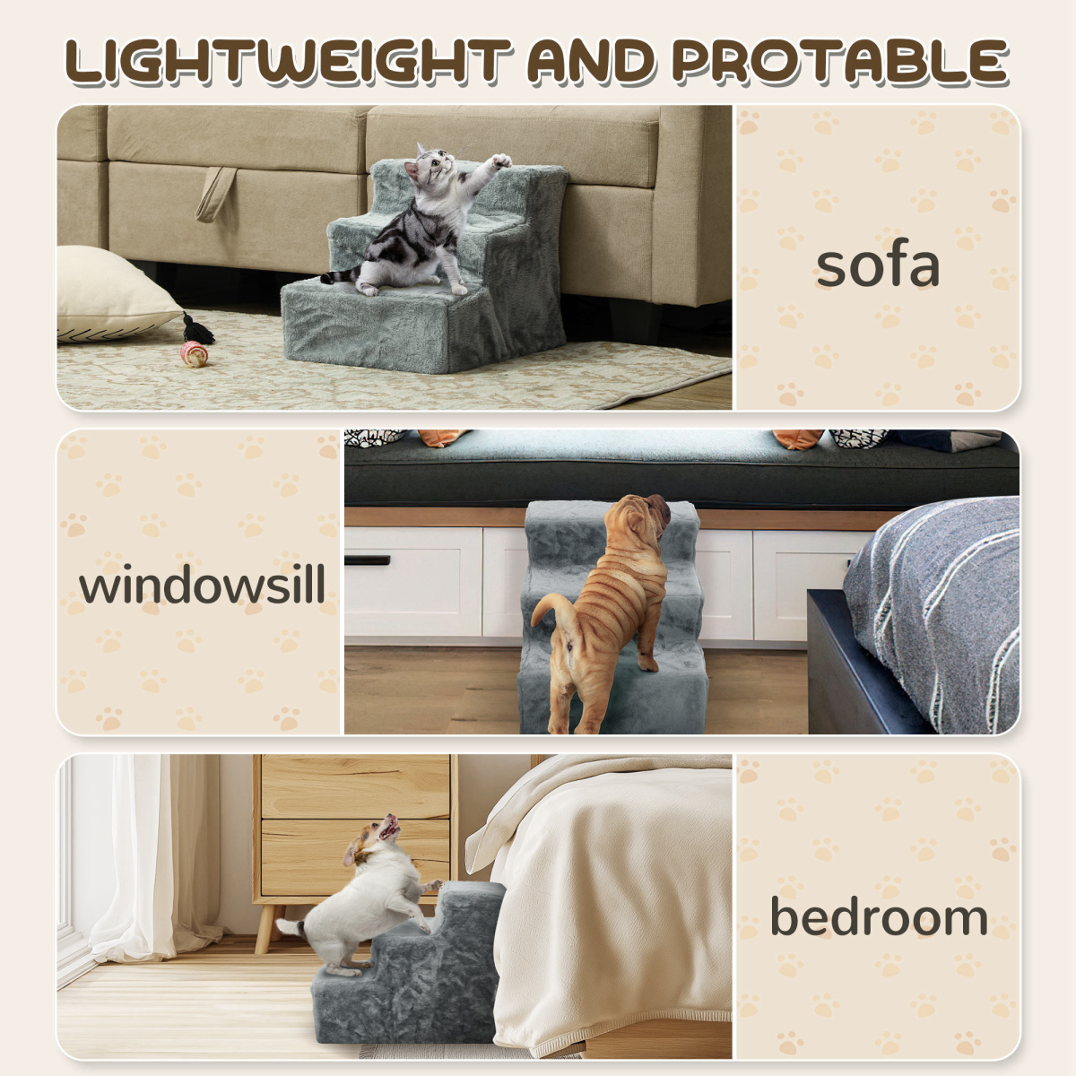 PawHut 4-Step Portable Dog Stairs with Washable Plush Cover