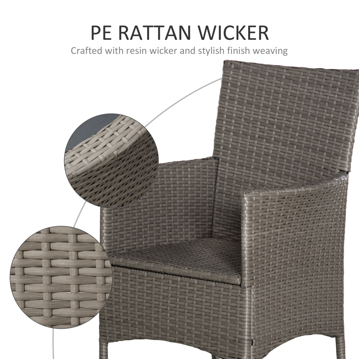 Outsunny Set of 4 Outdoor Rattan Dining Chairs with Cushions, Grey