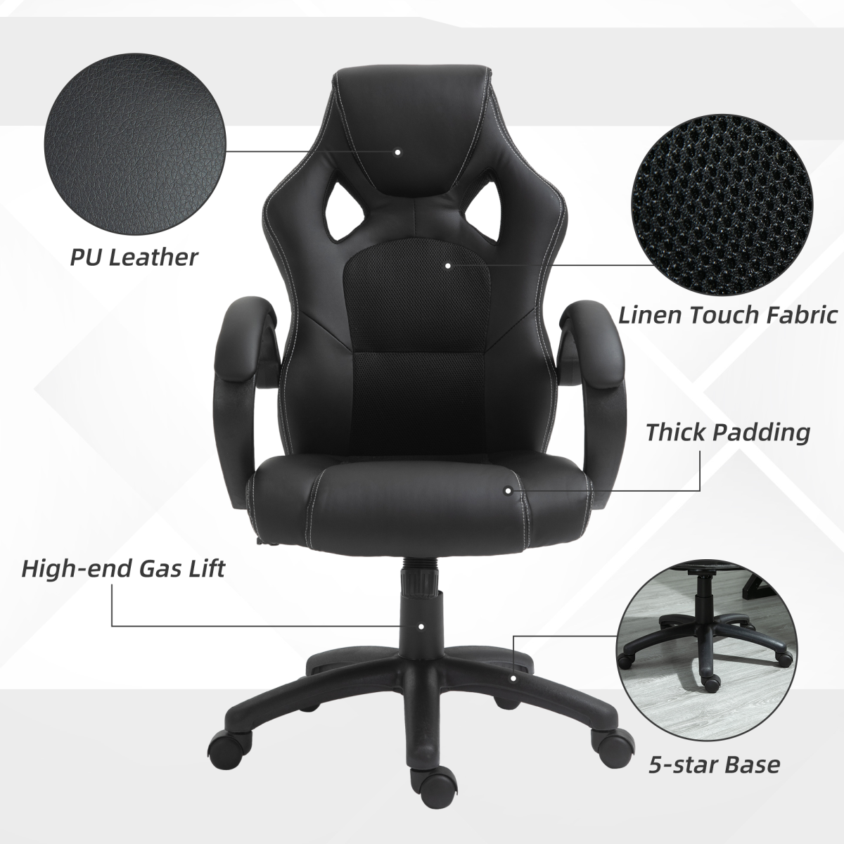 Vinsetto Executive Racing Swivel Gaming Office Chair, PU Leather, Black