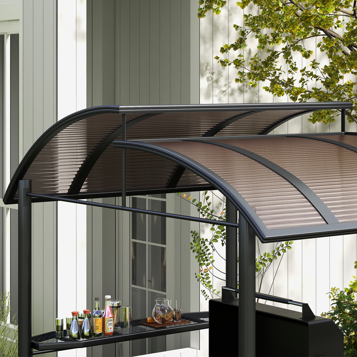 Outsunny BBQ Patio Gazebo with Polycarbonate Roof and 2 Shelves