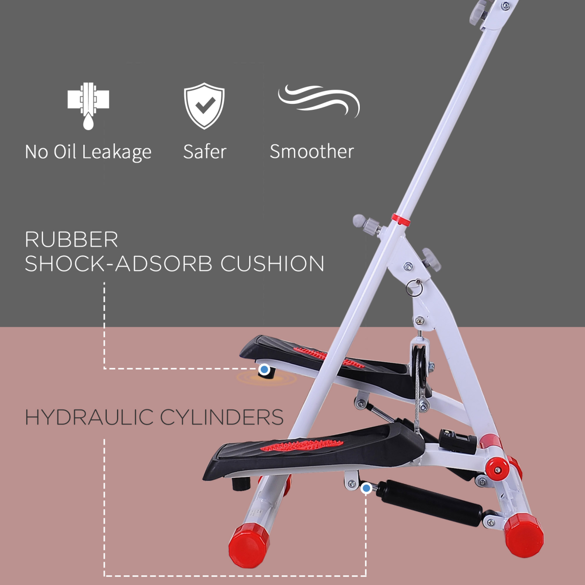 Foldable Stepper with Handlebar and LCD Display, Red, 110 kg Capacity