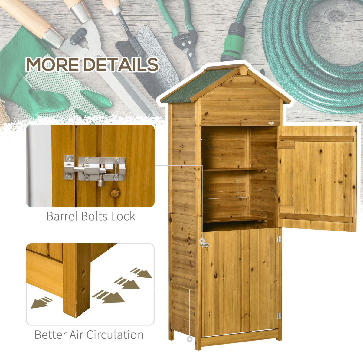 Outsunny Wooden Garden Storage Cabinet with Lockable Double Doors