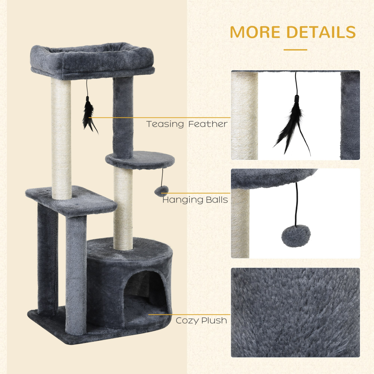 Cat Multi-Activity Tree Tower with House, Perch, Scratching Posts and Play Ball