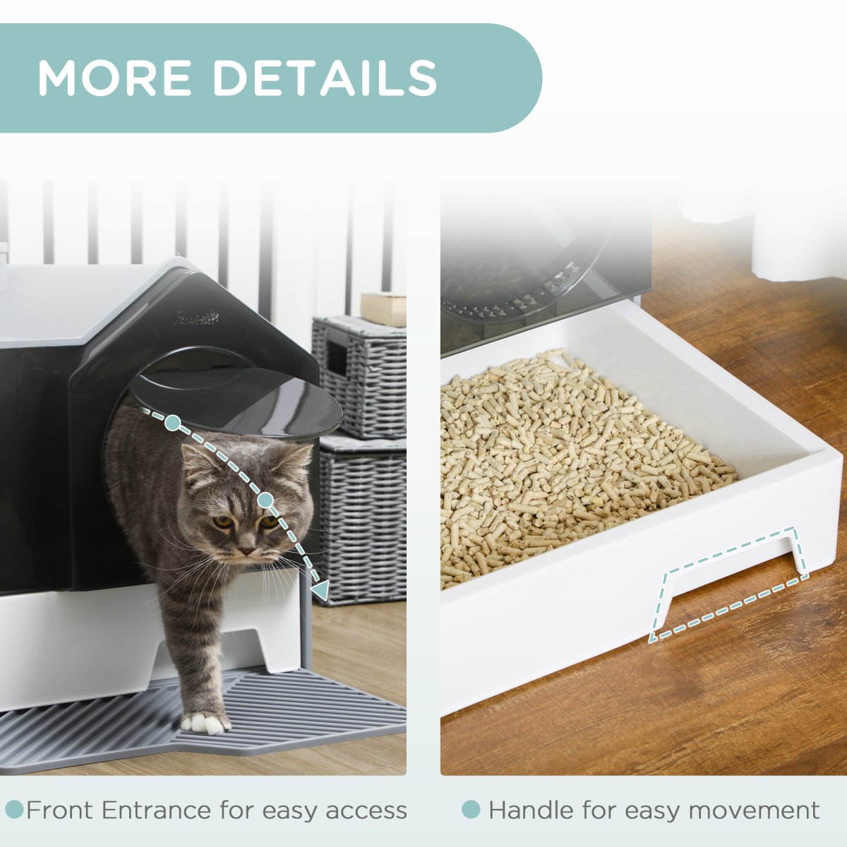 PawHut Hooded Cat Litter Tray with Pull-Out Drawer, Scoop and Deodorant, Hut Design