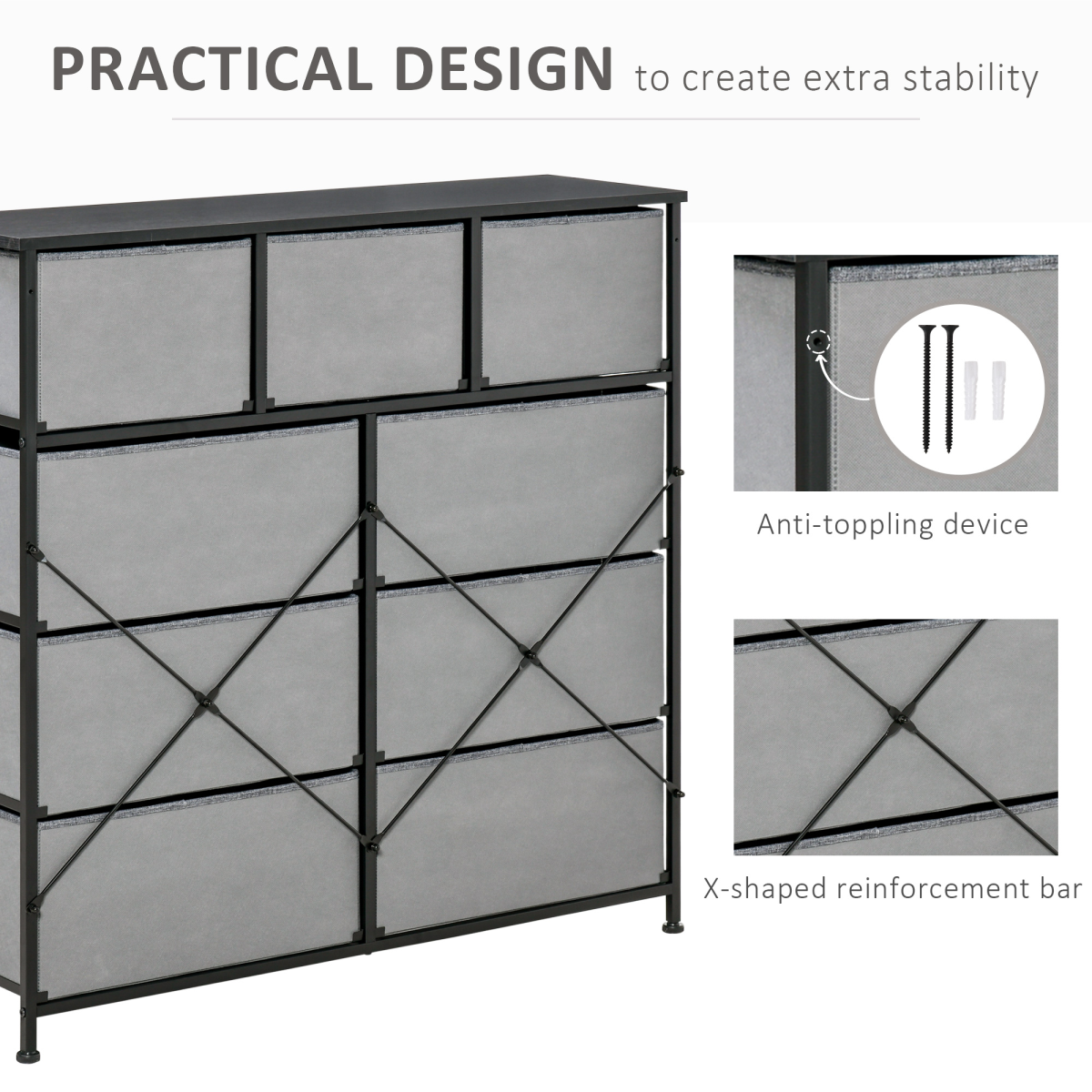PawHut 9-Drawer Fabric Storage Dresser with Foldable Bins
