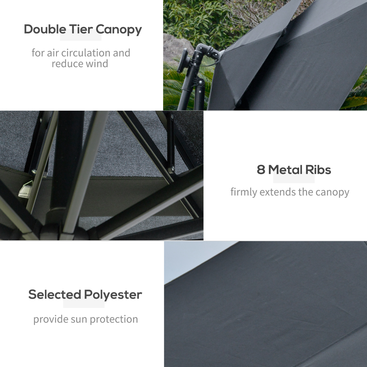 Outsunny 3m Offset Cantilever Parasol with Solar LED Lights, Black