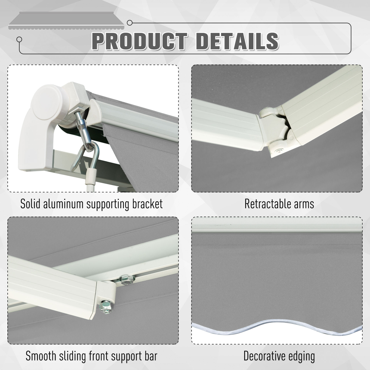 Outsunny Outdoor Awning Canopy with Hand Crank, Adjustable Angle, Aluminium Frame, 3 x 2m